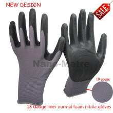 NMSAFETY 18 calibre mince doublure en nylon avec des gants de main de nitrile de mousse faux travaillent les fabricants en Chine